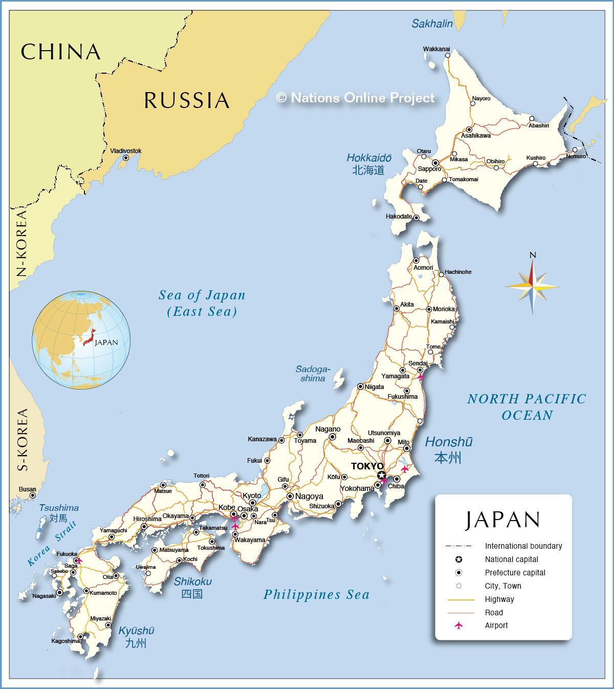 mapa de los aeropuertos de japón