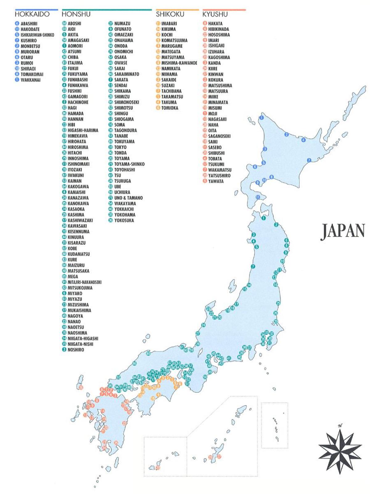 mapa de japón puertos