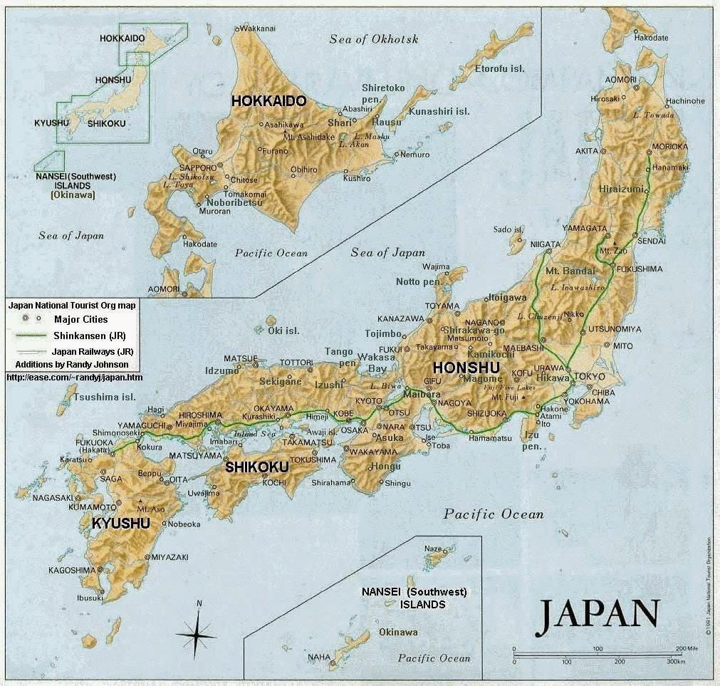 el mapa topográfico de japón