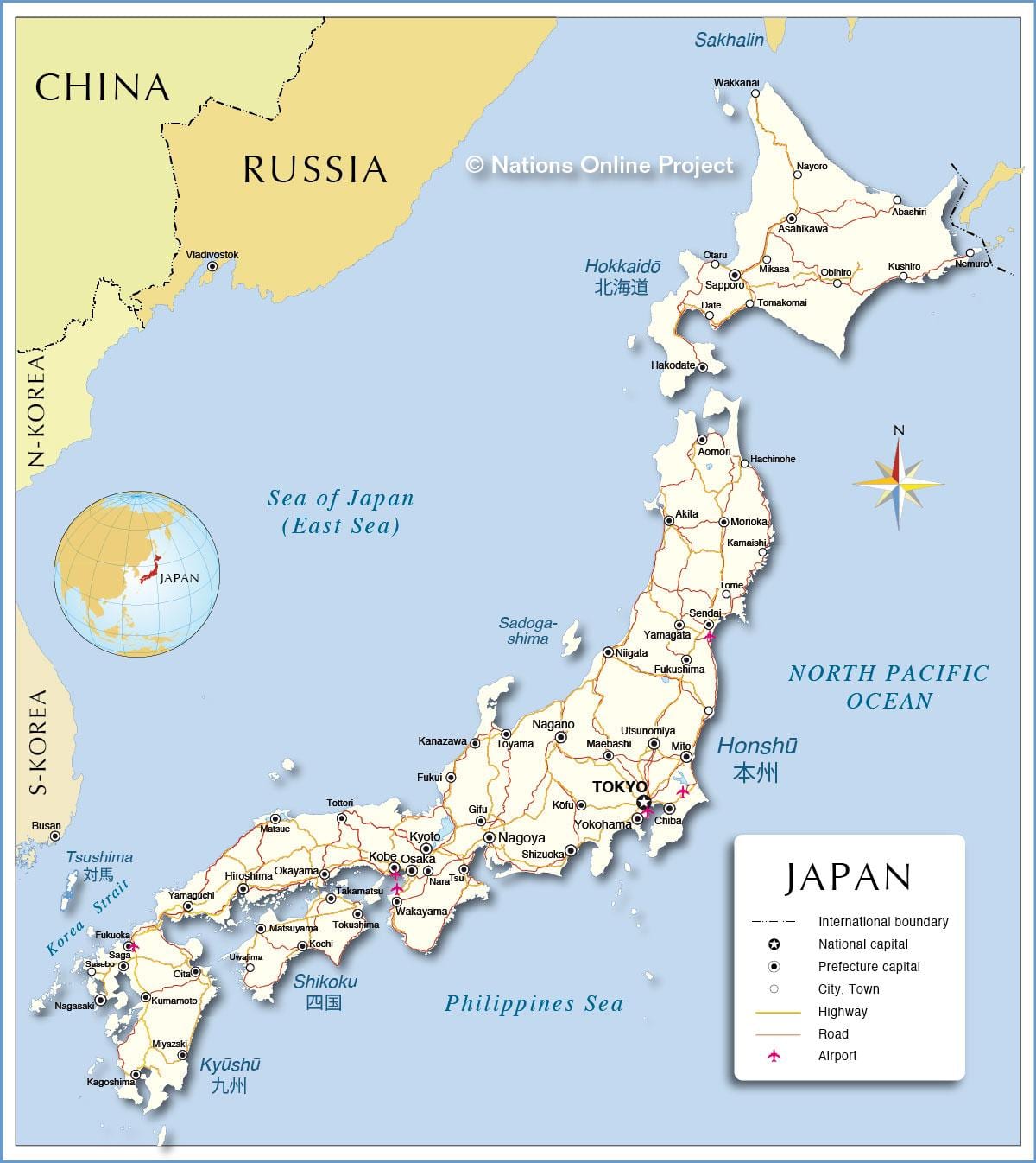 mapa de los aeropuertos de japón