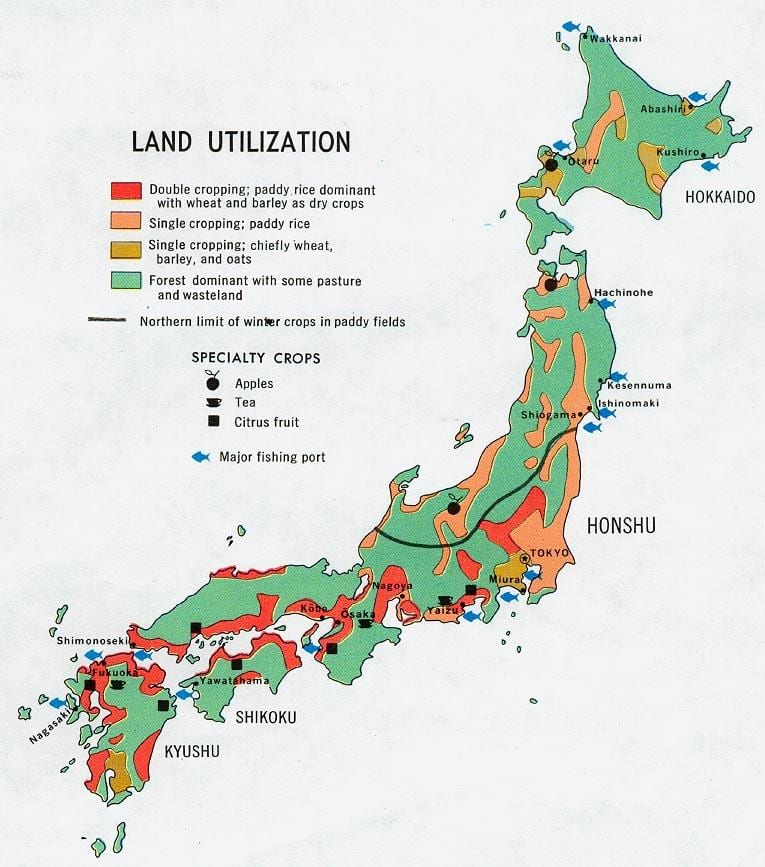 mapa de japón agricultura