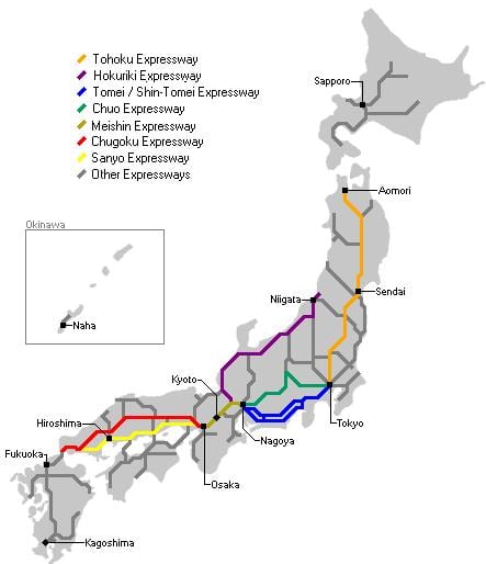 mapa de japón carretera