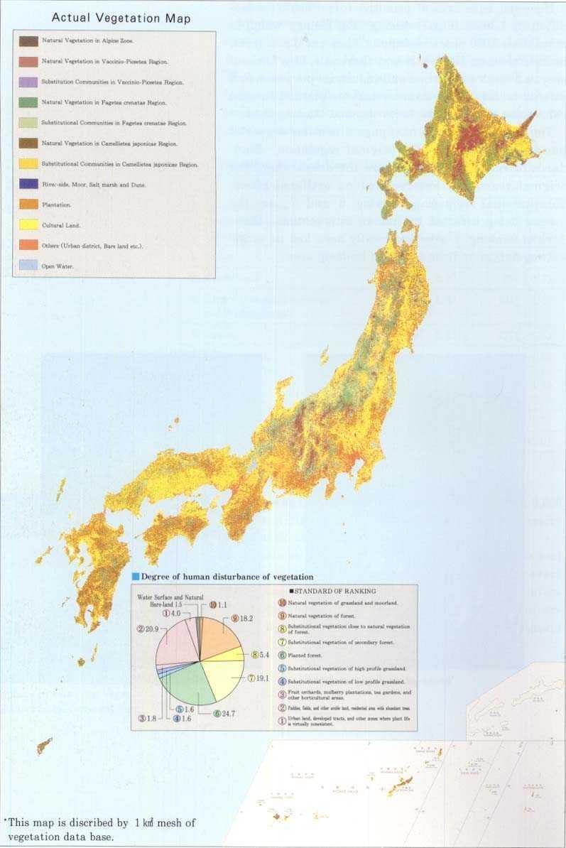 mapa de japón vegetación