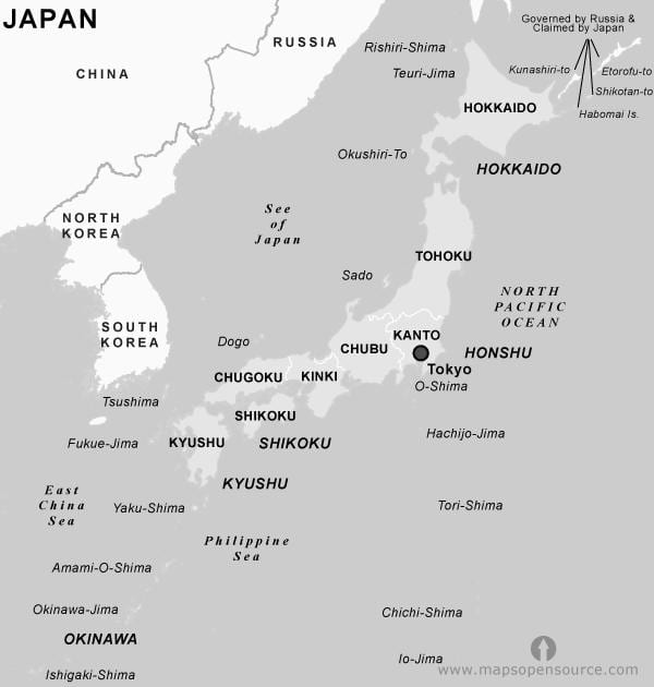 mapa en blanco y negro de japón
