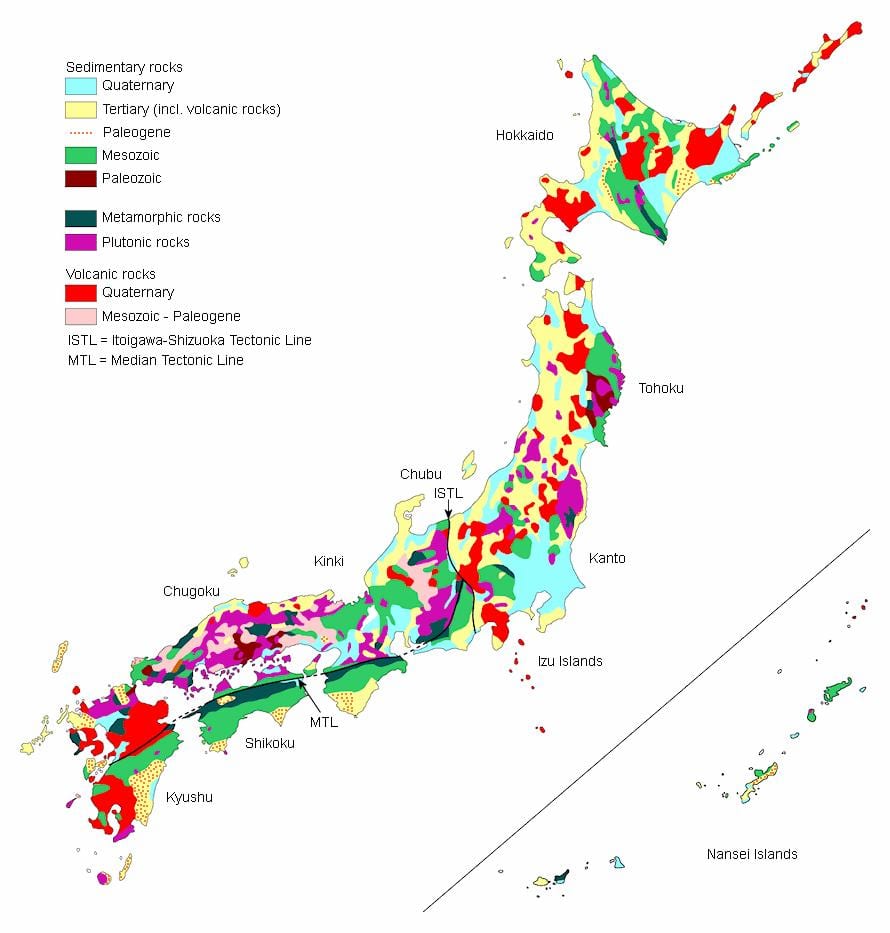 mapa geológico de japón