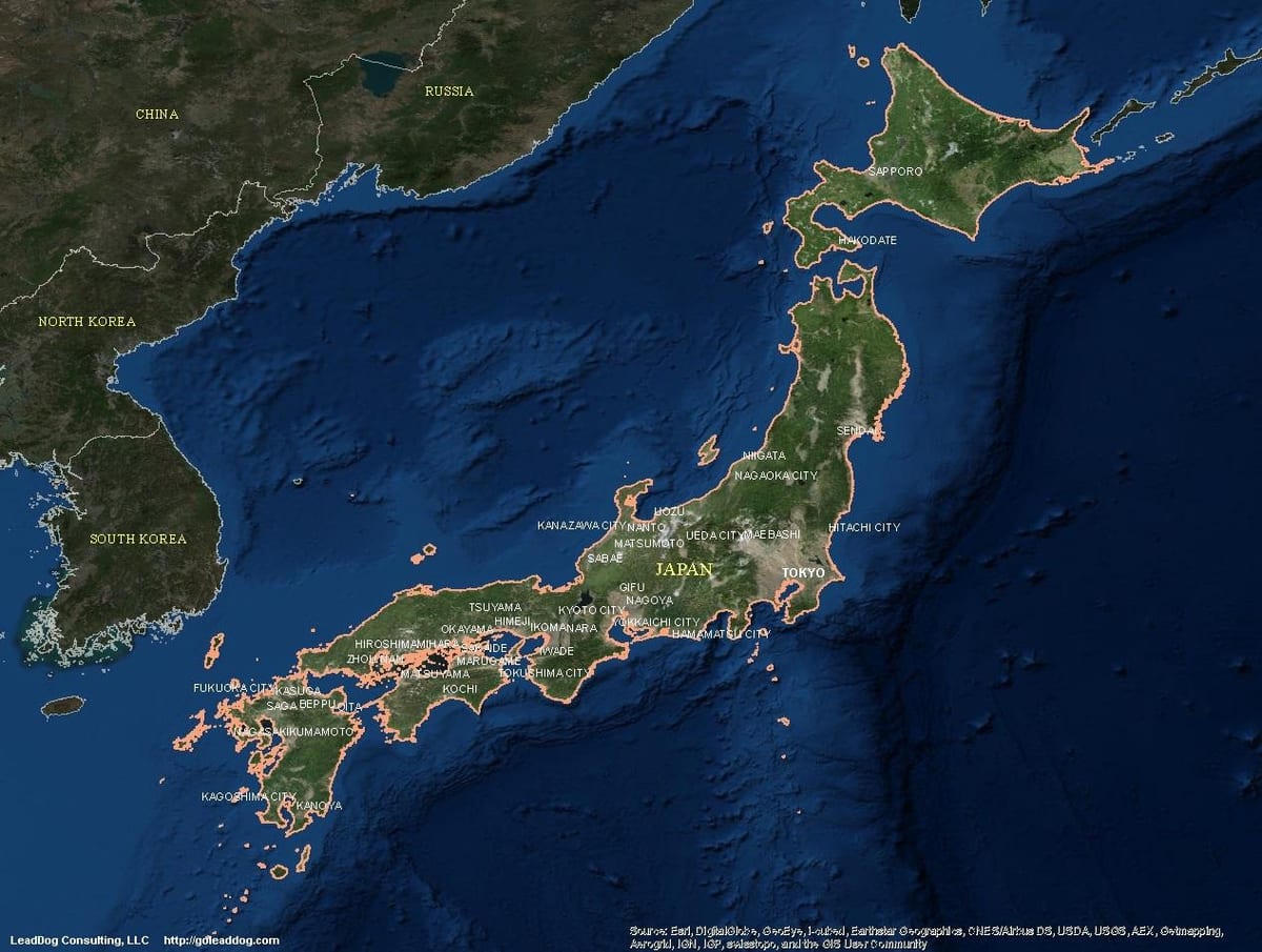 mapa satélite de japón