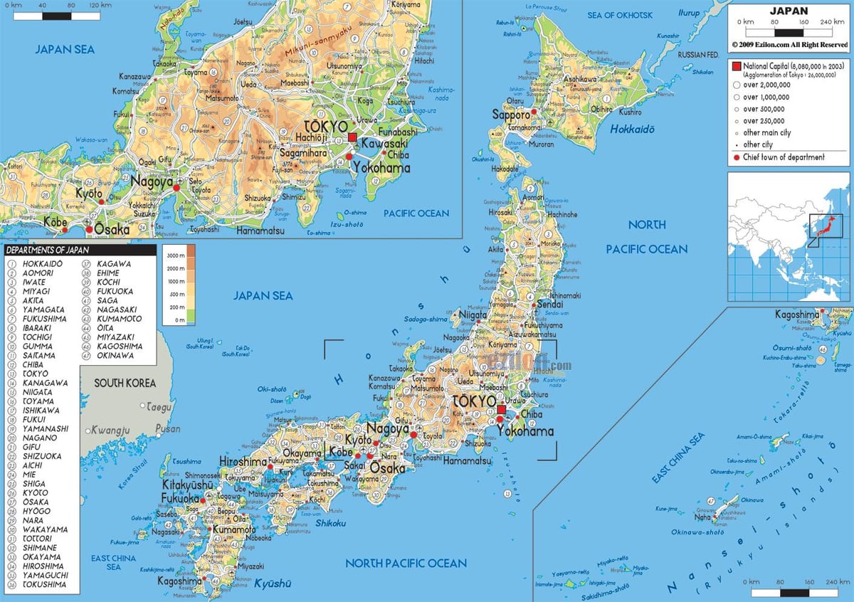 mapa de japón geográfica
