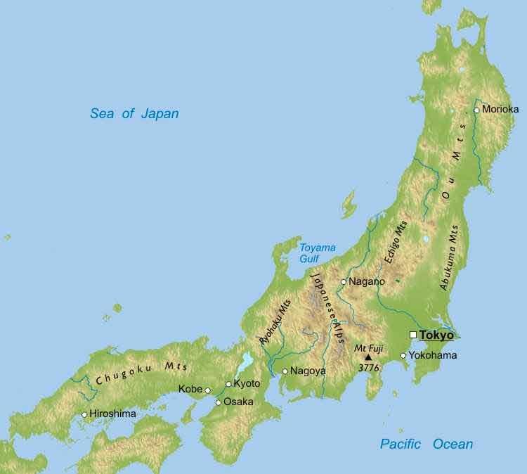 mapa de montañas en japón