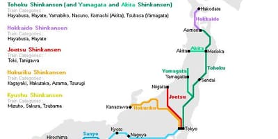 El tren bala mapa de japón