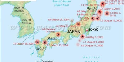 Mapa del terremoto de japón